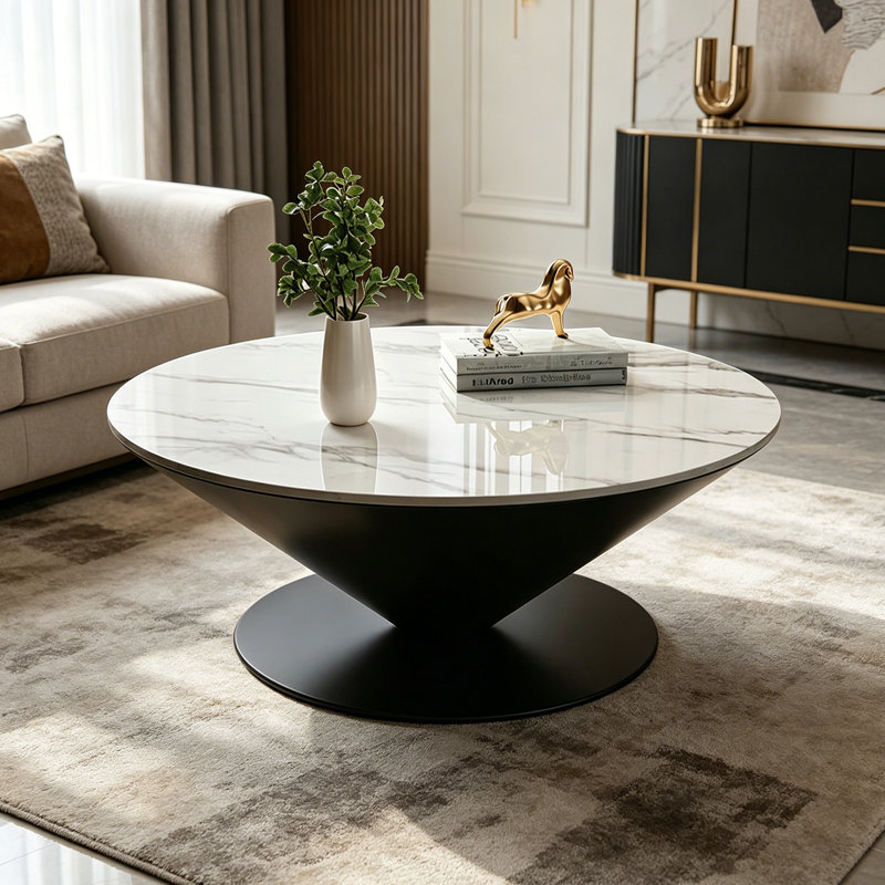 Table basse créative de luxe Italian Light, H 13,38 po x l 29,52 po x P 29,52 po, Gris / Blanc, Marbre