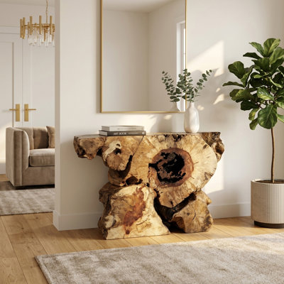 Console élégante Loon Peak®, version en bois naturel, rangement spacieux, beige, idéal pour le salon - Transformez votre espace