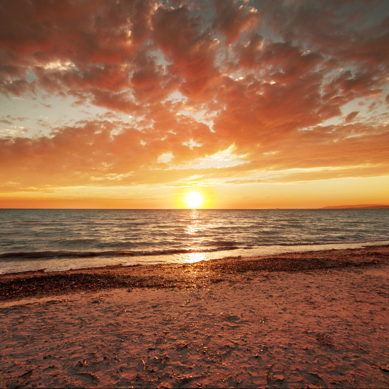 Golden Sunset Over Sea, Square by RinoCdZ - No Frame Art Prints on Canvas, 76cm H x 76cm W