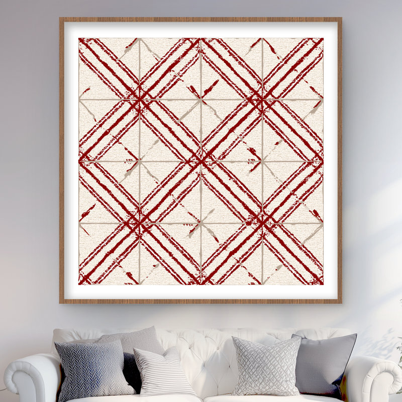Motif de lignes rouges - reproduction encadrée pour la décoration intérieure, H 48 po x l 48 po, Brun