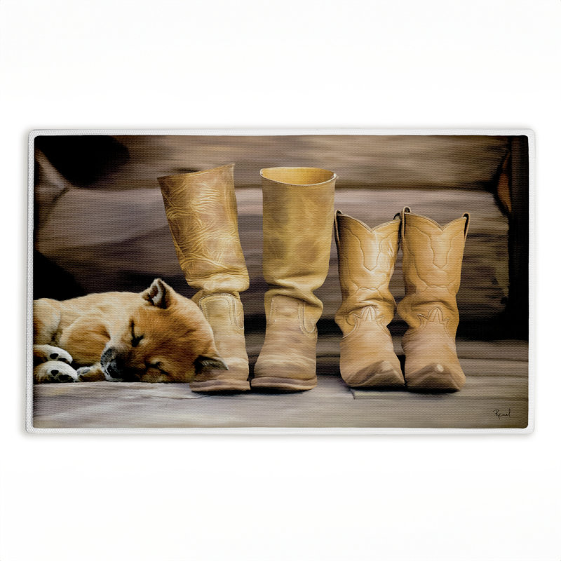 Tapis de bain en peluche et tapis de bain Sleepy Puppy & Cowboy, imprimé par Renel Peters, 18 po x 30 po