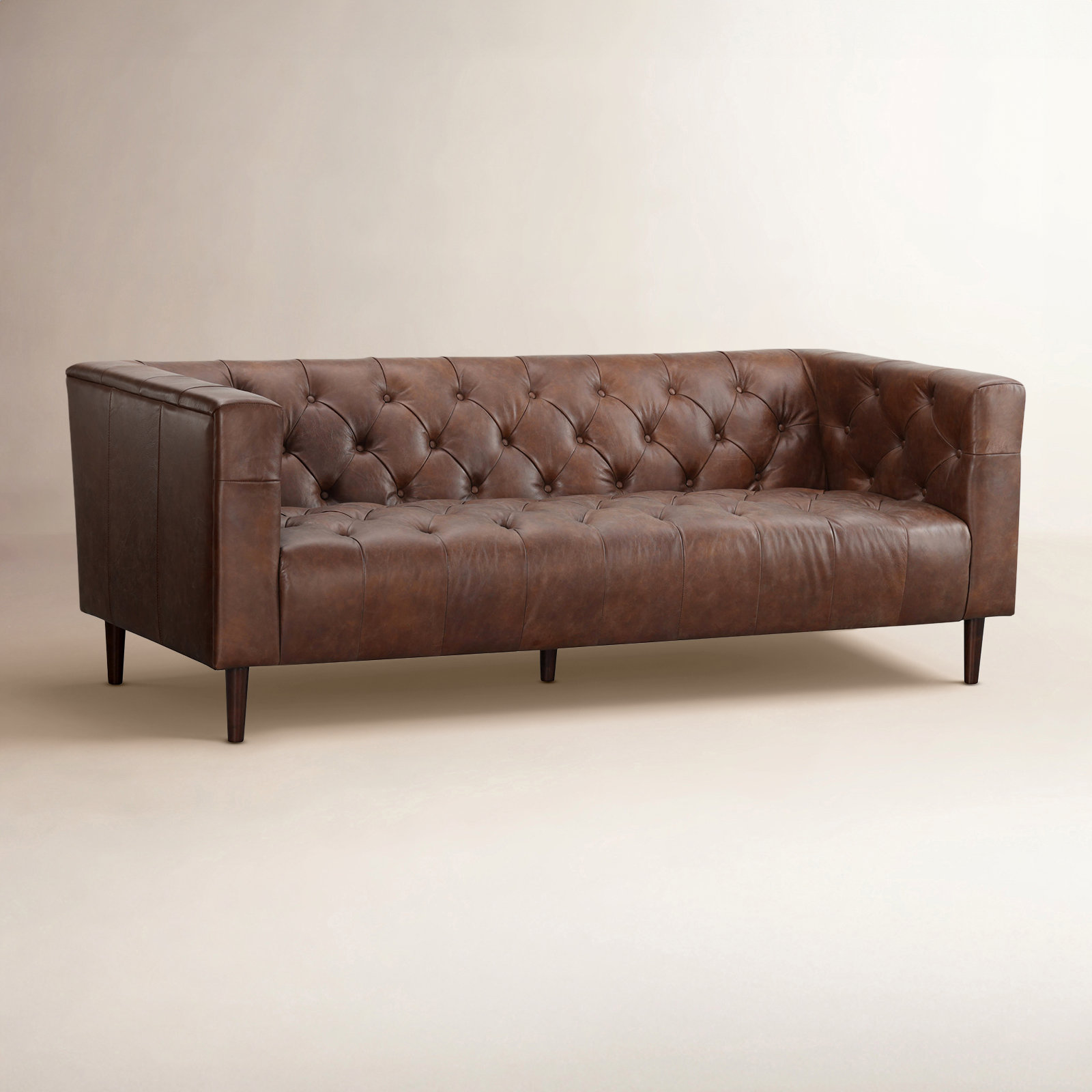 84" Genuine Leather Sofa, Vintage Tobacco Top Grain Leather