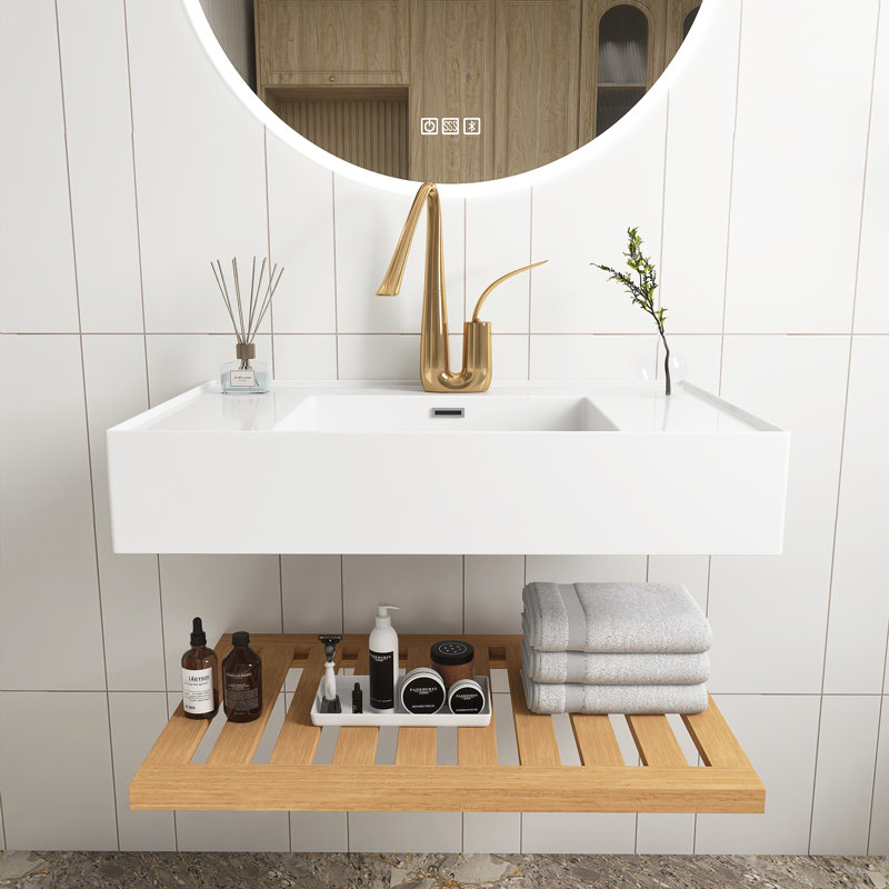 30" Wall-Mounted Floating Bathroom Vanity With Rectangular Integrated Basin