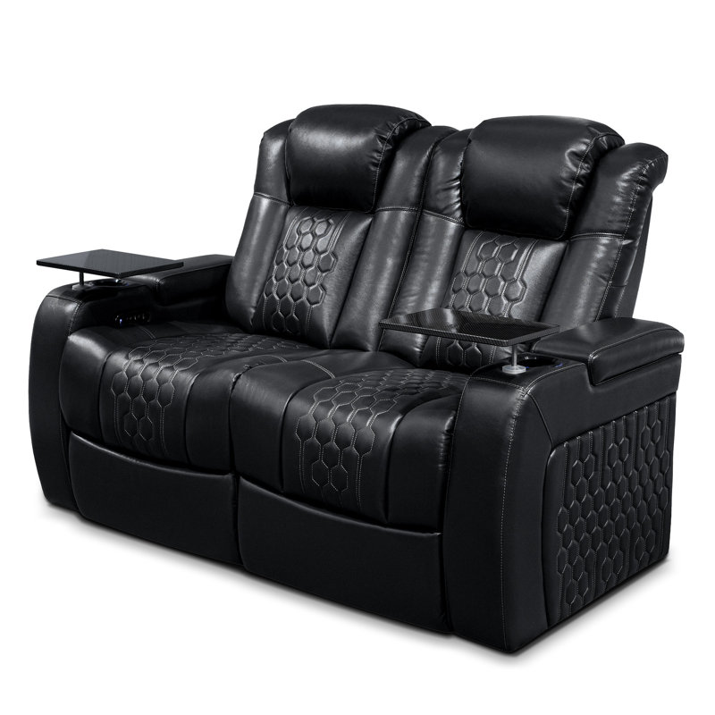 Ensemble de fauteuils inclinables électriques 62,2 po 2 pièces en cuir nappa de qualité supérieure avec technologie Comfort-Matrix, noir