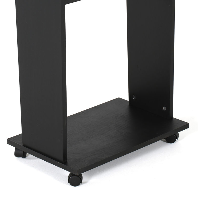 Black Lacquered Plywood Floor-Standing Podium with Shelf and Wheels