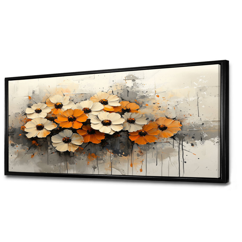 Imiya Zinnias Flowers Winter Hues IV - Zinnias, art mural, H 28 po x l 60 po, Impression encadrée flottante