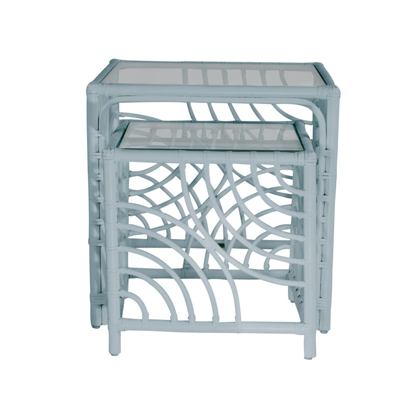 Swirl Glass Nesting End Table, Light Blue