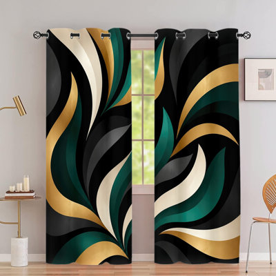 2Pcs Abstract Swirl Polyester Print Grommet Blackout Curtains, Streamlined Abstract Swirl Pattern Design, Noise Reducing, Sun Blocking, Privacy Protection, Thermal Insulated, for Dining Room Home Decor