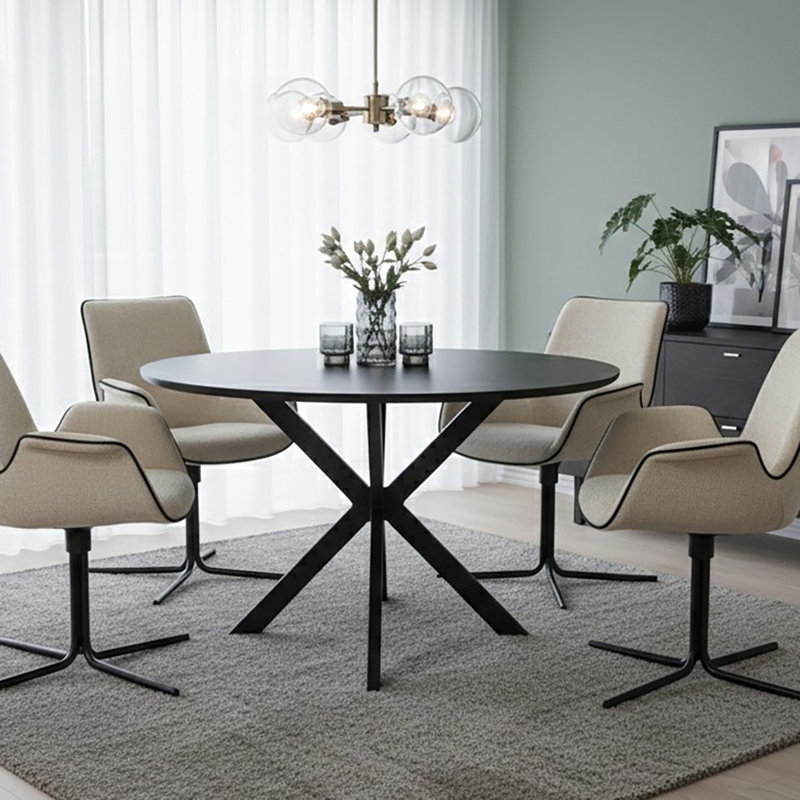 Table de salle à manger Clift ROX pour 4 personnes, 45,27 po, laquée noire, Noir
