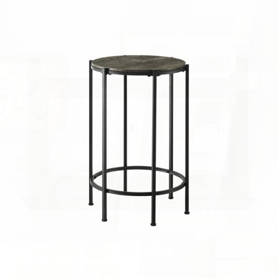 Round Accent Side Table with Dark Bronze Laminate and Black Metal Legs – 24"H