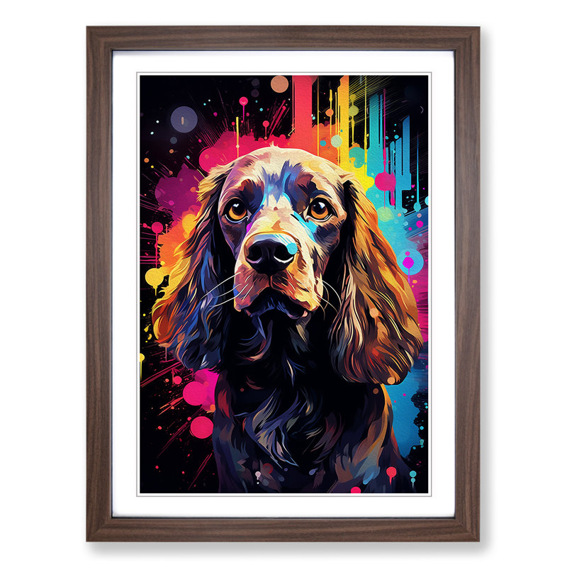 Cocker Spaniel Futurism - Single Picture Frame Print on Wood, 46cm H x 34cm W x 2cm D, Walnut Framed
