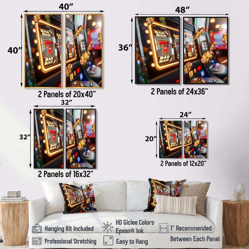 Machine à sous Jackpot Winner III - Art mural doré 2 pièces, 20" H x 24" W, Impression encadrée flottante, White