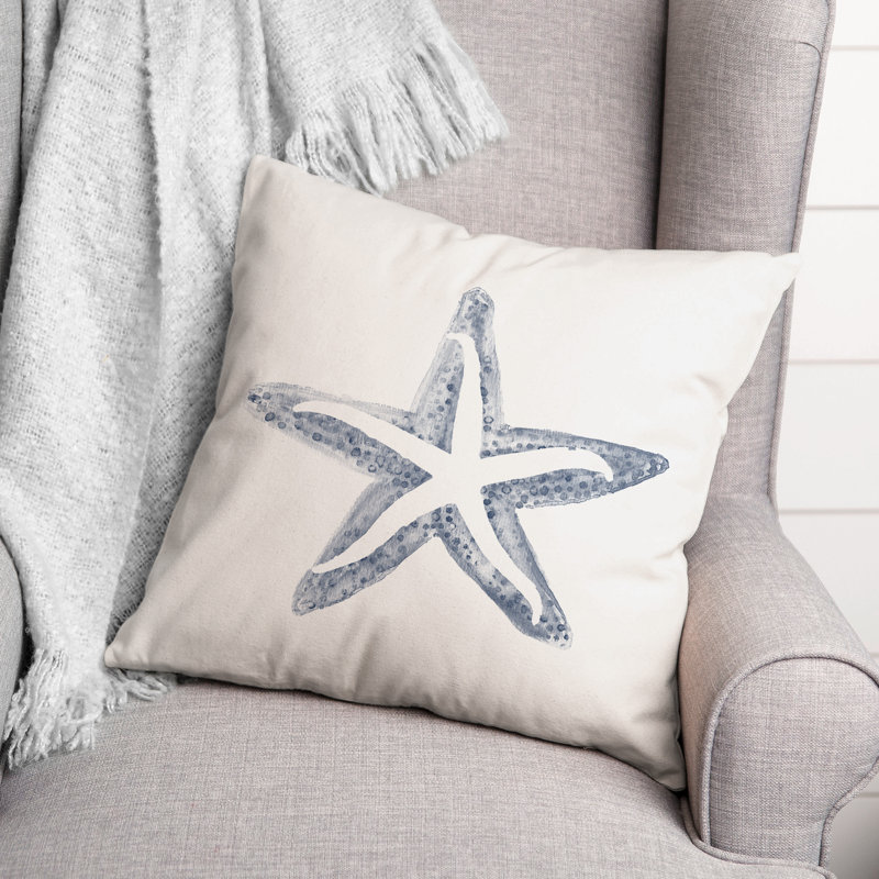 Simple Starfish Square Pillow Cover & Insert, Navy