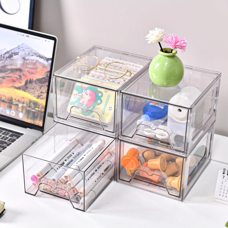6 Pack Stackable Acrylic Bathroom Makeup Organizer And Storage Drawer With Pull-Out Handle For Vanity, Pantry, Desk, Undersink, Kitchen,Clear,Each 7.3In D X 5.9In W X 4.4In H