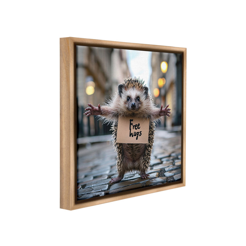 «Free Hugs Hedgehog Floater Frame» par RB sur toile, H 18 po x l 18 po, Cadre flottant orme Montalcino