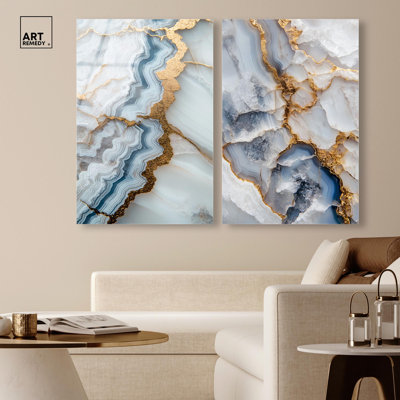 Denim Dreams Duo Acrylic Print Abstract Art Set By Art Remedy, Ready To Hang, 24 x 36