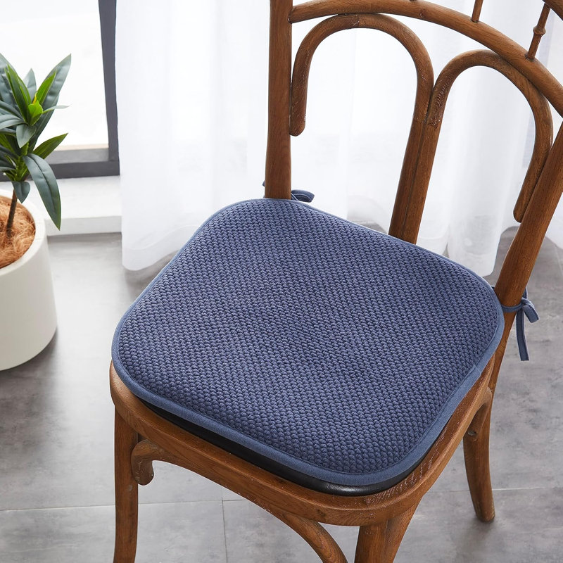 Elegant Comfort Chair Cushion Covers With Ties And Non Skid Rubber Backing-Thick Memory Foam - Soft Cushion Pad- Rounded Square Seat Cover-16 X 16 Inches- Honeycomb Textured Pattern, Set Of 2