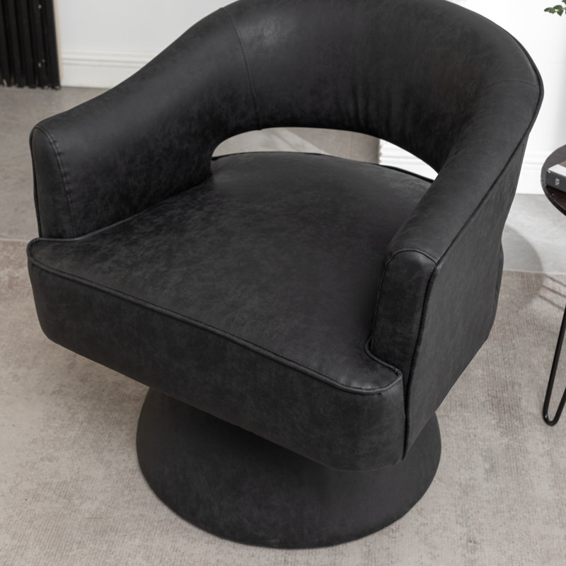 Kenzlee Upholstered Swivel Barrel Chair, Black Polyester