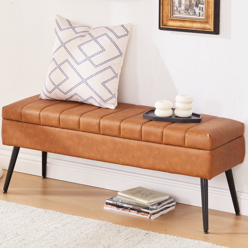 Banc de rangement en tissu, Brun cognac