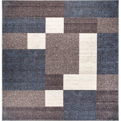 Allyne Geometric Tufted Blue/Cream/Gray Non-Slip Rubberback Area Rug