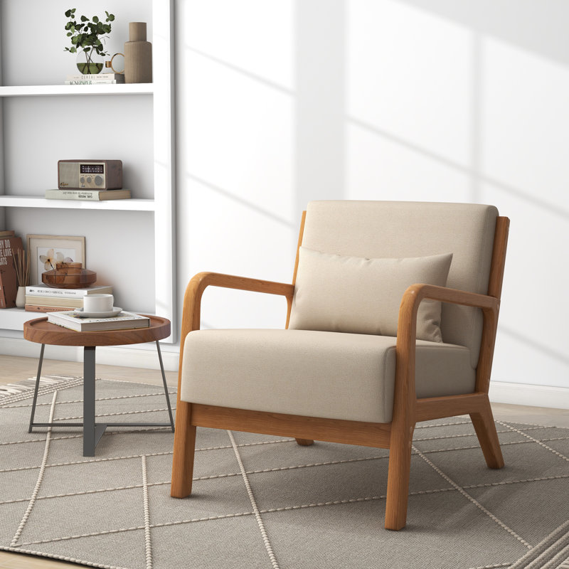 Chaise d'appoint Jyrin, Bois naturel, Mélange de polyester beige