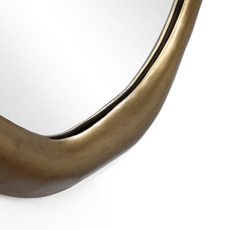 Elegant Wall Mirror with Curved Frame, Aged Gold Finish, Modern Accent Decor, 29.5"x15.25"