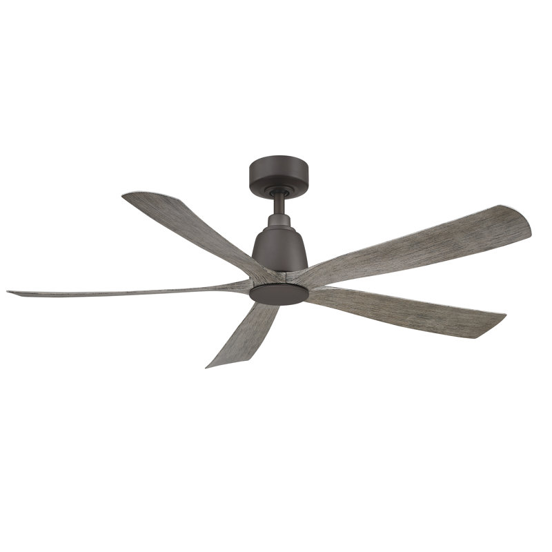Kute5 52 inch Indoor/Outdoor Smart Ceiling Fan with Remote Control - Matte Greige with Weathered Wood blades