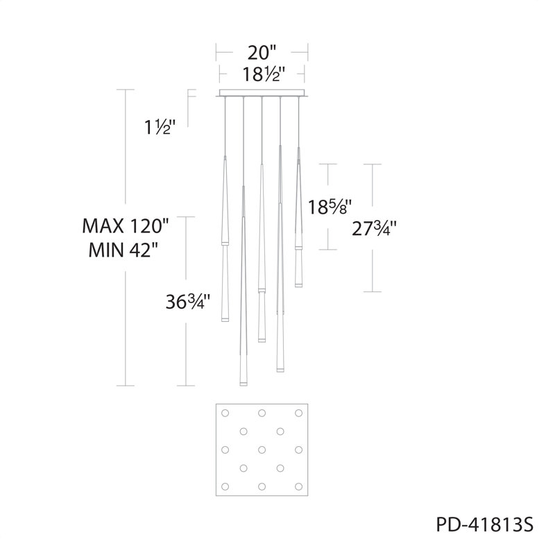 Luminaire suspendu Cascade, H 36,75 po x l 20 po x P 20 po, 13, Laiton vieilli