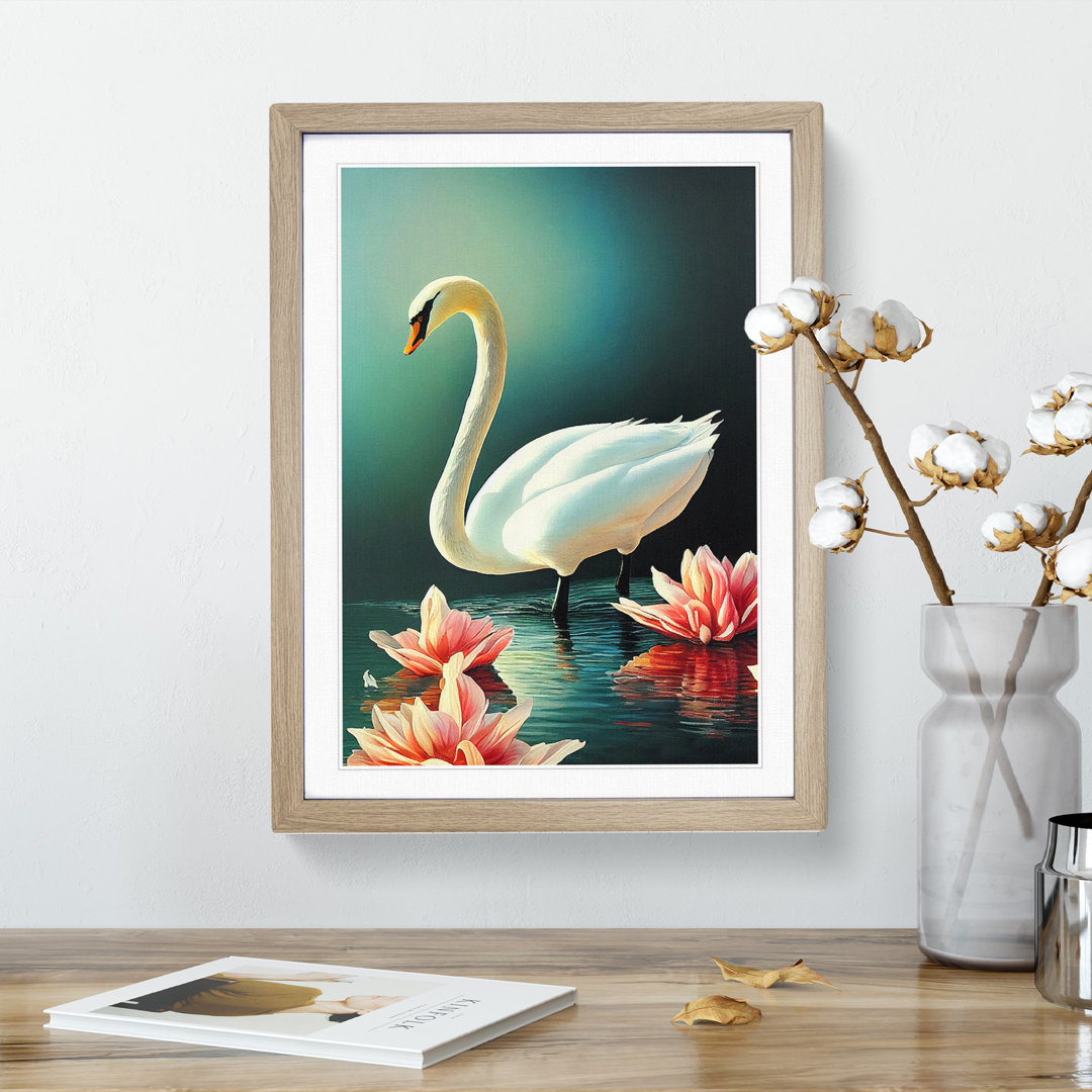 Swan In A Lily Pond - Single Picture Frame Print
