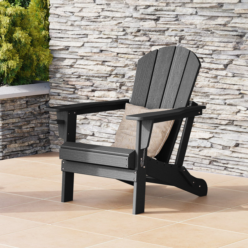 Chaise Adirondack d'extérieur avec porte-gobelet, Noir