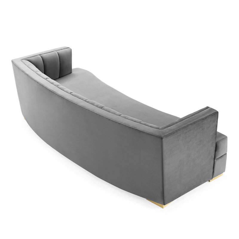 Glam Deco Elegance Gray Velvet Channel Tufted Sofa