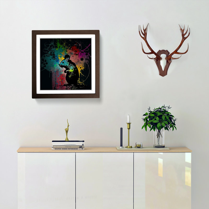 Mouse Grunge Art - Single Picture Frame Print on Wood, Walnut