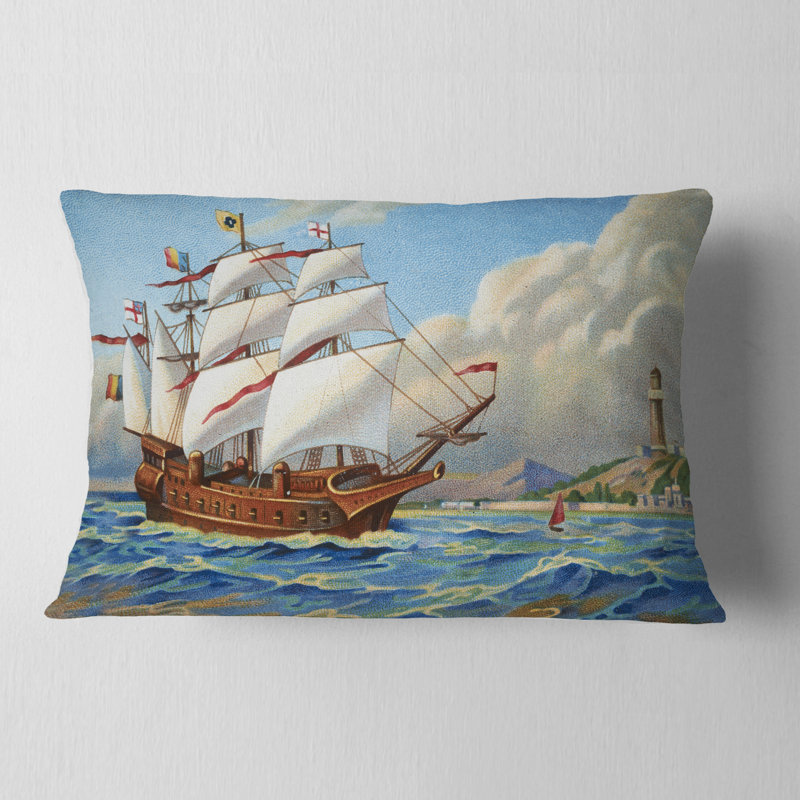 Coussin lombaire en rive de bateau seascape antique