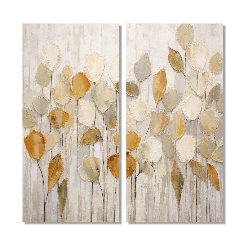 «Beige Botanical Impressions II», art mural abstrait botanique 2 pièces, H 32 po x l 32 po, Toile tendue, Does Not Apply