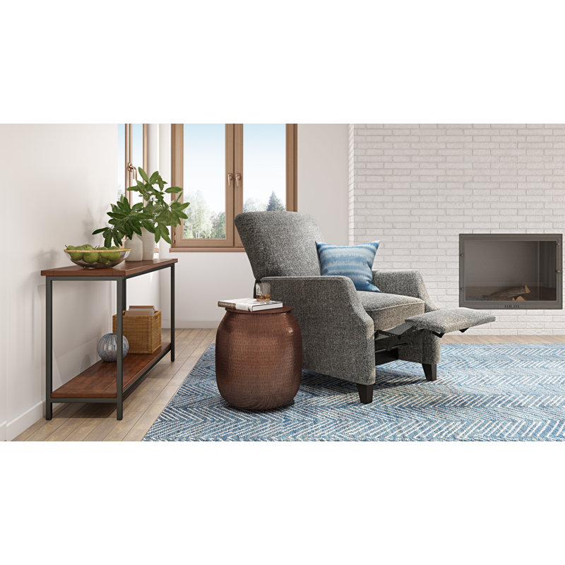 Skyler 54"W Solid Mango Wood and Metal Industrial Sofa Table with Open Shelf and Steel Frame, Dark Cognac Brown