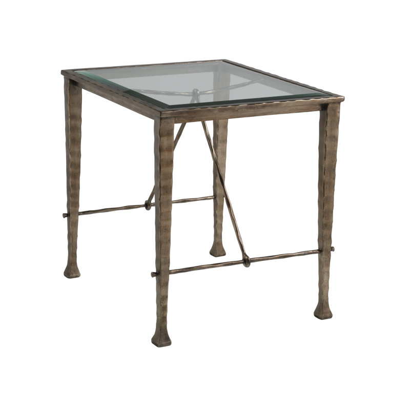 Cortona Bronze Hammered Iron and Glass Rectangular End Table