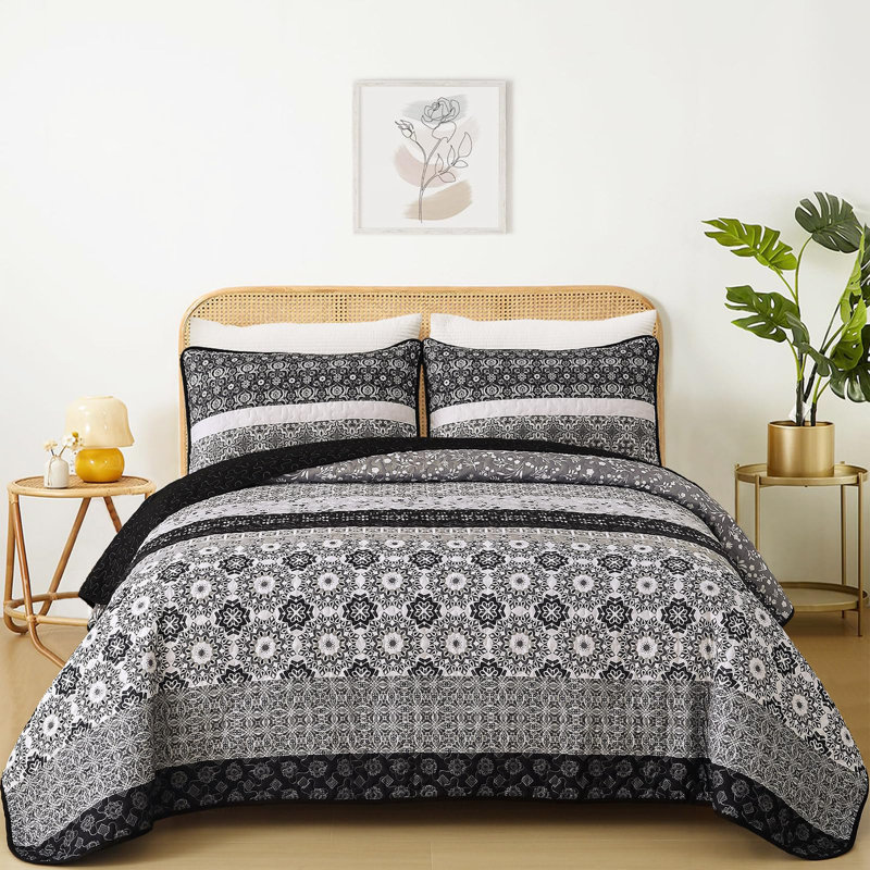 Ensemble de 3 ensembles de courtepointe Boho, Courtepointe grand + 2 oreillers décoratifs