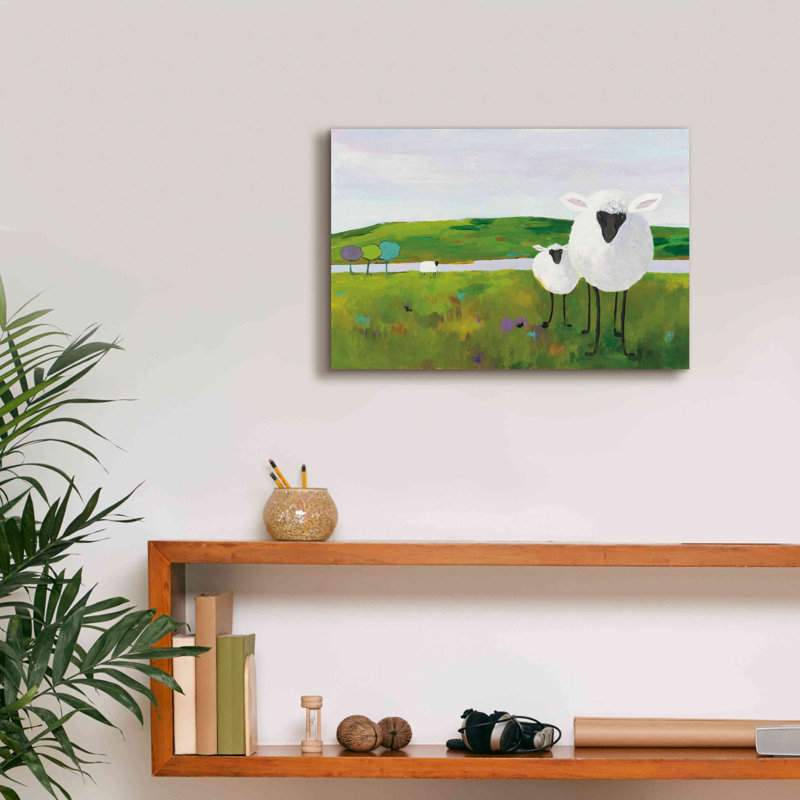 «Sheep in the Meadow» par Phyllis Adams, art mural sur toile, H 12 po x l 18 po x P 0,75 po