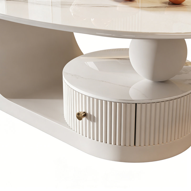 Table basse Carthage, Blanc, H 15,74 po x L 39,37 po x l 21,65 po, Blanc / Gris