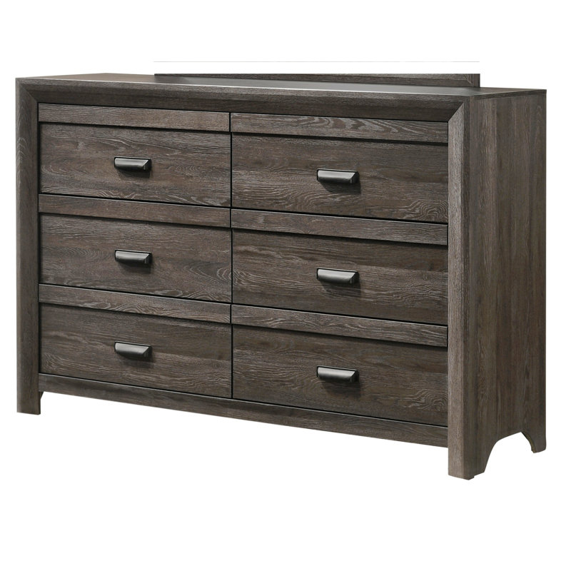 Commode contemporaine à six tiroirs, commode de chambre rustique avec cadre en bois