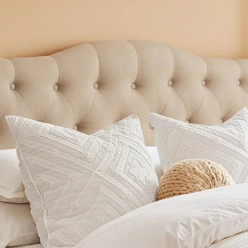 Linen Upholstered Headboard-Modern-Adjustable Height-Button Tufting, Queen, Beige