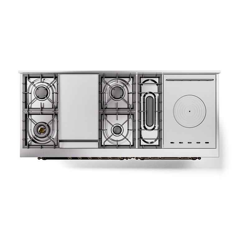 ILVE Nostalgie II Noblesse 60 in Dual Fuel Range 7 Burner, Griddle, Frenchtop, Glossy Black/Burnished, Liquid Propane