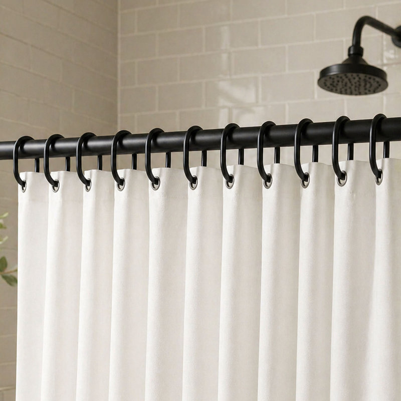 Solid Plastic Shower Curtain Hooks Rings, Black