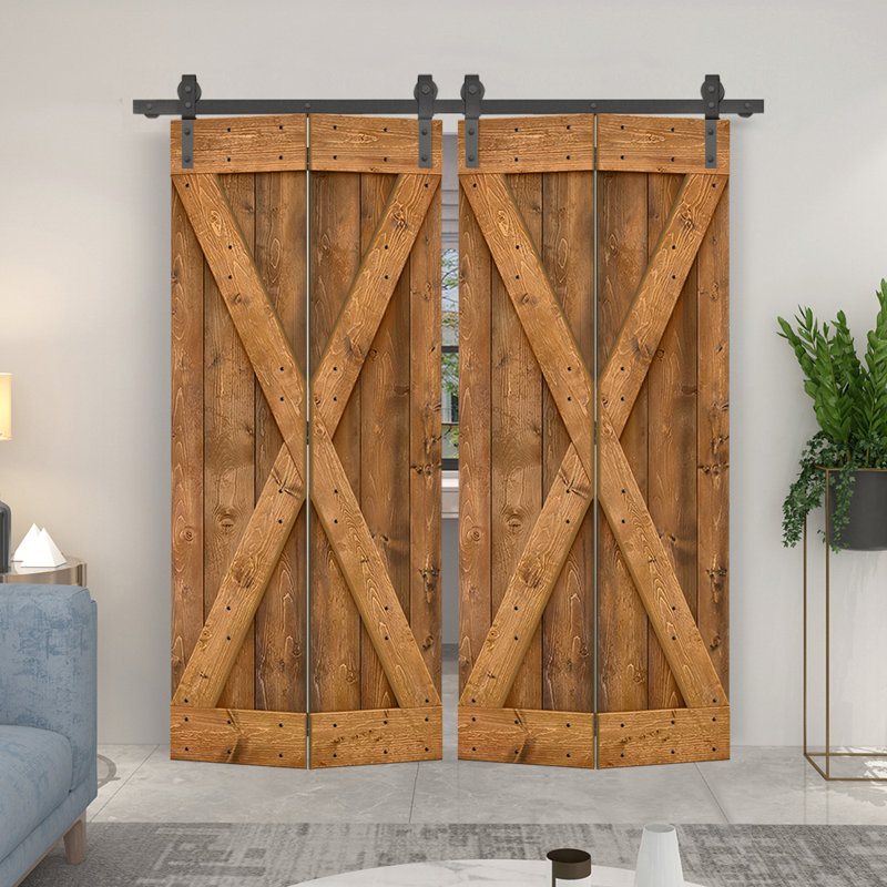 Pre-assembled Wood Bi-Fold Barn Door with Sliding Hardware Kit, Walnut, 48" x 84"