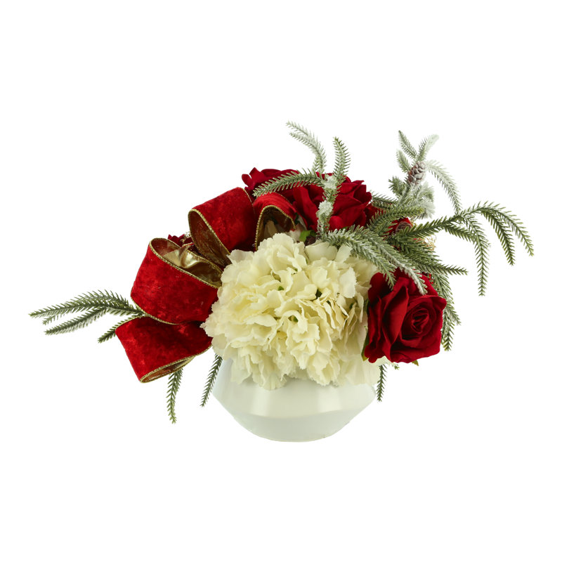 Arrangement de vacances Chillicothe Rose et Hydrangea avec nœuds festifs