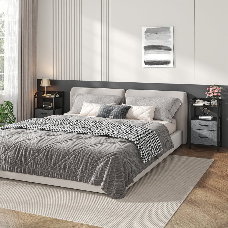 40cm W Metal Bedside Table, Deep Grey