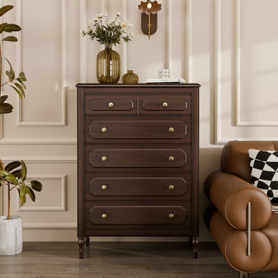 33.86"Black Solid Wood Cherry Wood Six-Drawer Cabinet