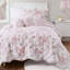Ensemble de literie moderne en microfibre pour lit simple matelassé réversible floral rose TG