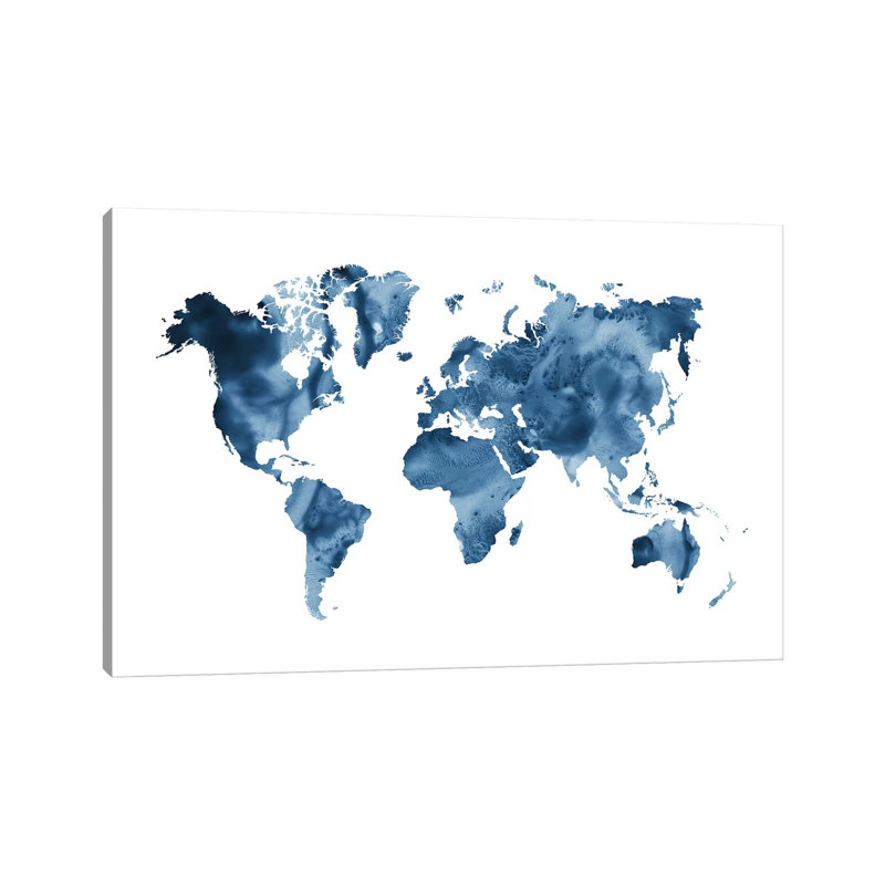 «Watercolor World Map» par Nouveau Prints, impression sur toile tendue, H 8 po x l 12 po x P 0,75 po