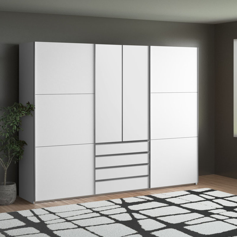 Advait 4 Door Manufactured Wood Wardrobe, White/White